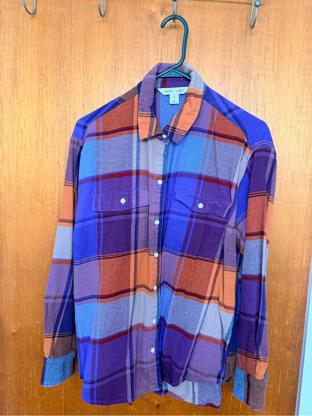 Club Monaco Women’s Plaid Button-Up Shirt in Purple & Orange